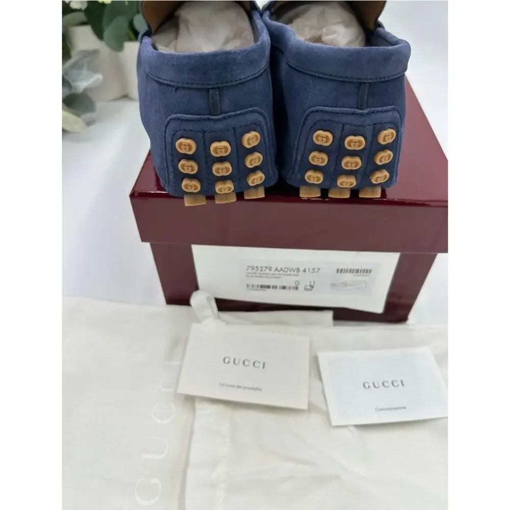 Men's Gucci blue suede GG embossed Driver loafer size 11 fits 11.5 made Italy - Picture 5 of 10